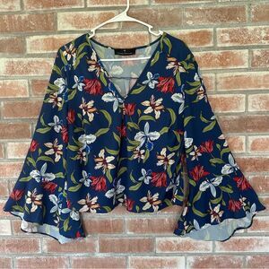 GB x Amanda Uprichard Flared Sleeves Blouse Women’s Small Blue Floral